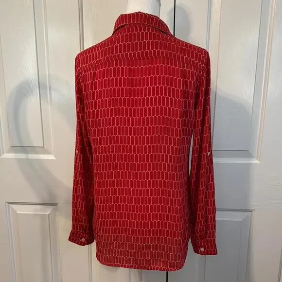 LOFT Stylish Red Patterned Button-Up Shirt - Picture 4 of 8